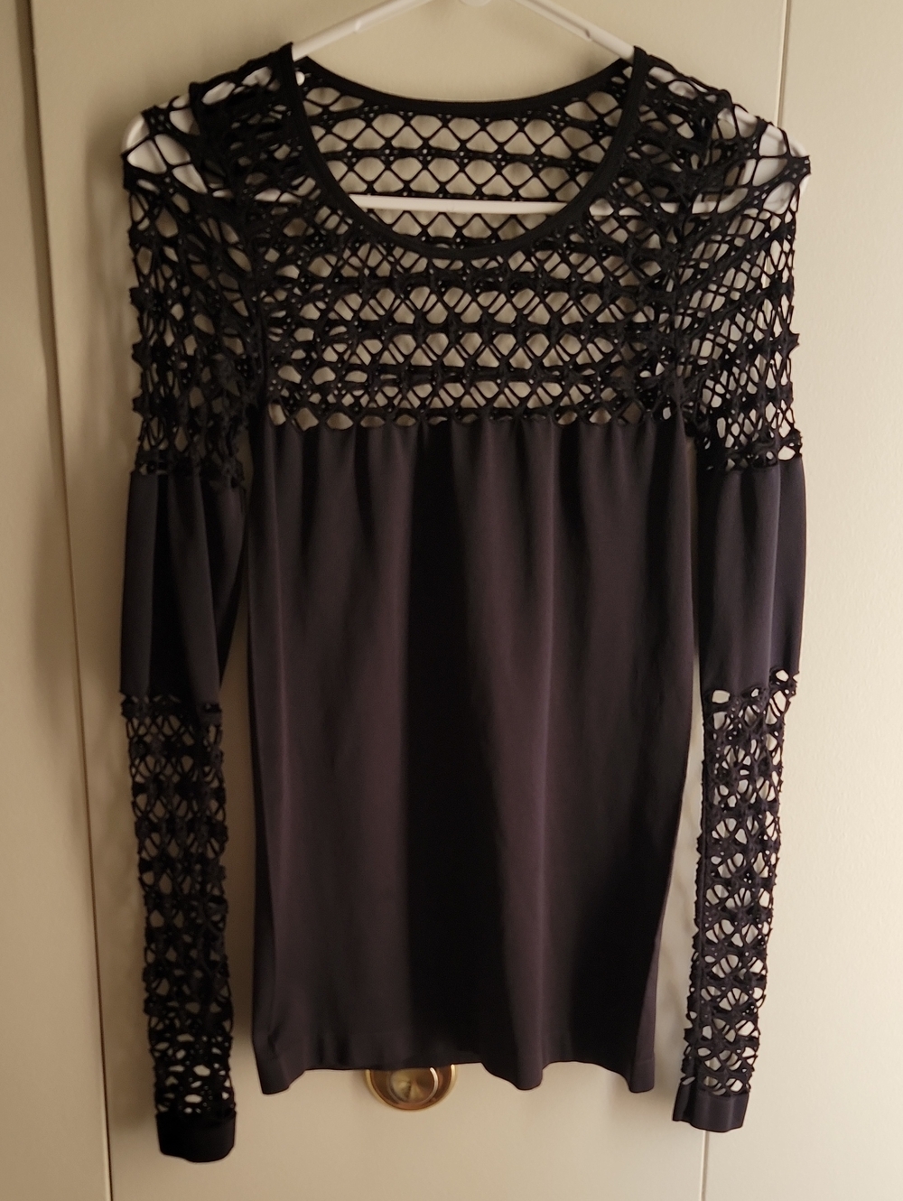 Venus Womens Black Crochet Long Sleeve Top